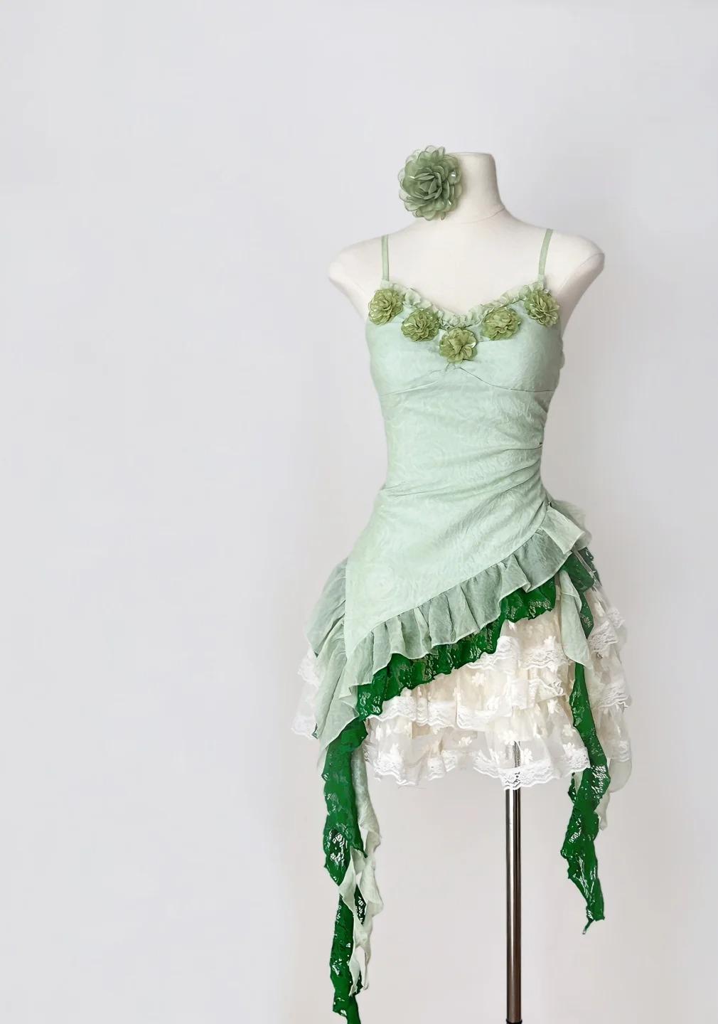 Fairytale Green Spaghetti Straps Bodycon Lace Tulle Short Prom Dresses Homecoming Dresses  ED02542