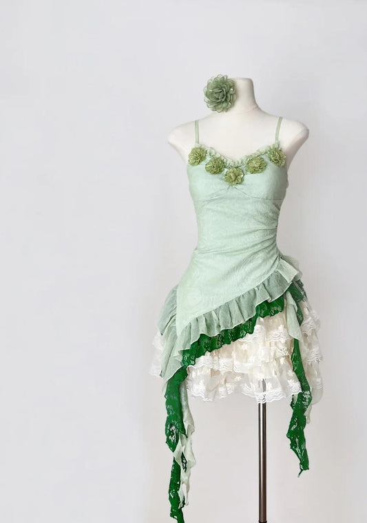 Fairytale Green Spaghetti Straps Bodycon Lace Tulle Short Prom Dresses Homecoming Dresses  ED02542