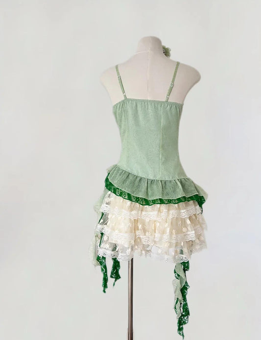 Fairytale Green Spaghetti Straps Bodycon Lace Tulle Short Prom Dresses Homecoming Dresses  ED02542