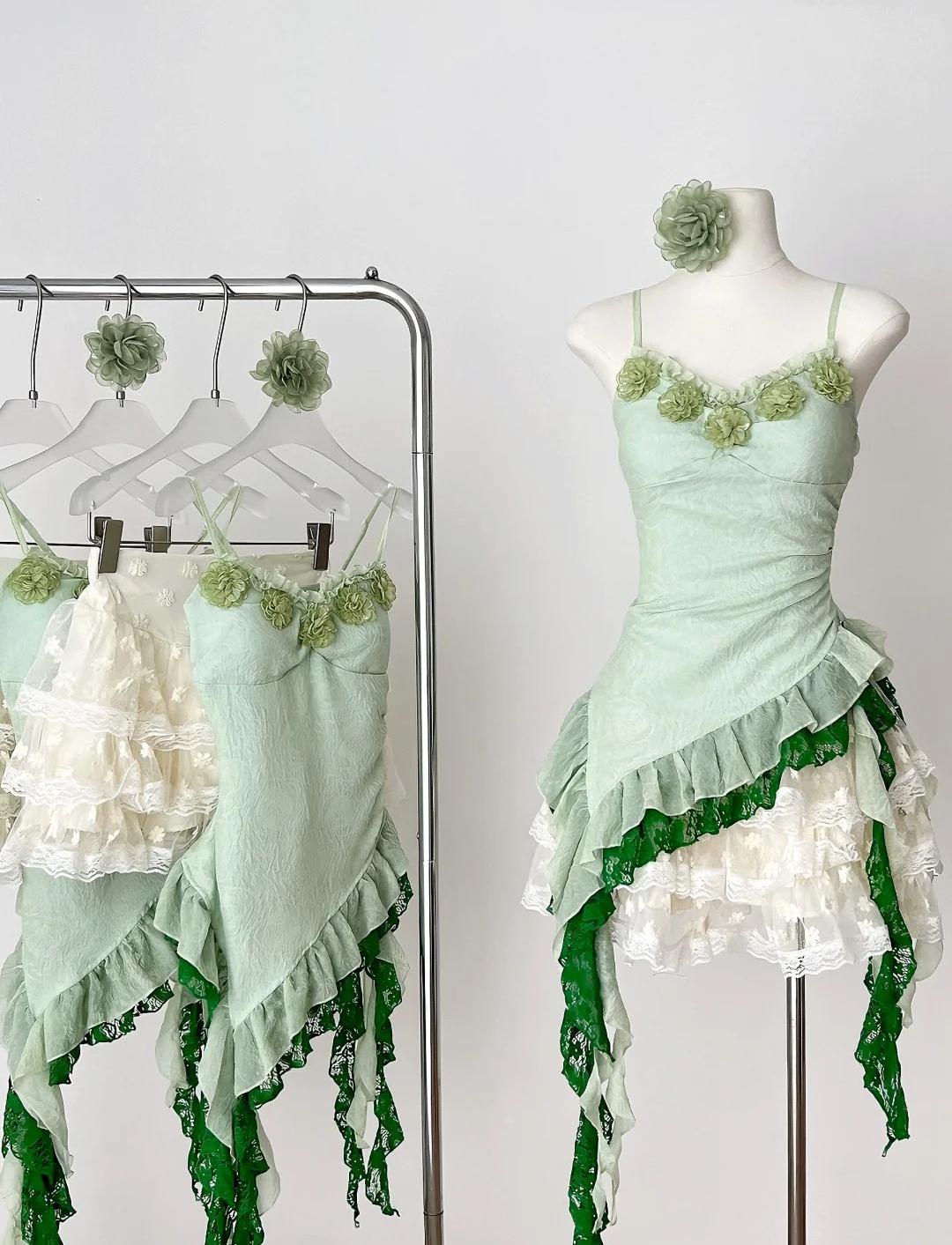 Fairytale Green Spaghetti Straps Bodycon Lace Tulle Short Prom Dresses Homecoming Dresses  ED02542