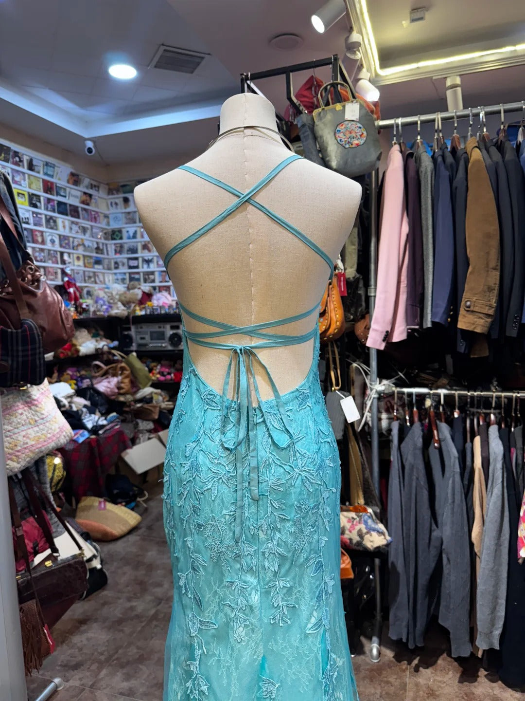 Hermoso vestido de fiesta largo con escote cuadrado y apliques de tul color turquesa, estilo sirena, sin espalda, formal, ED02554