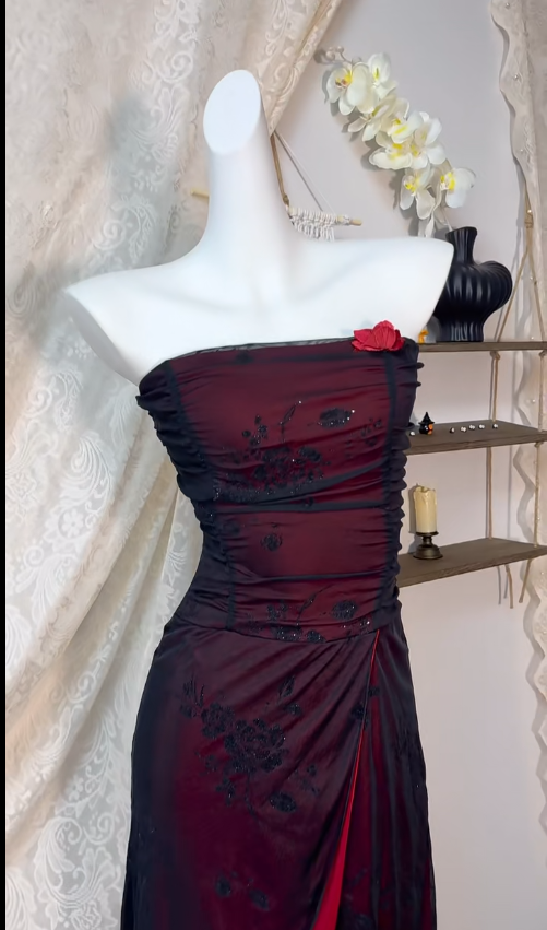 Elegante vestido de fiesta negro de gasa, sin tirantes, ajustado, corto, para regreso a casa, ED02580