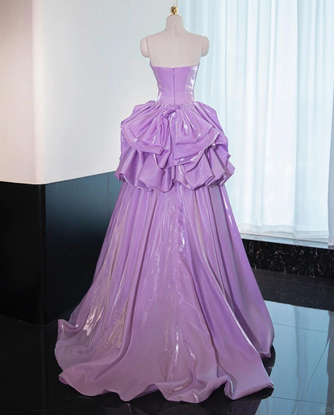 Precioso vestido de fiesta largo de satén morado sin tirantes, corte A, vestido formal de noche ED02586