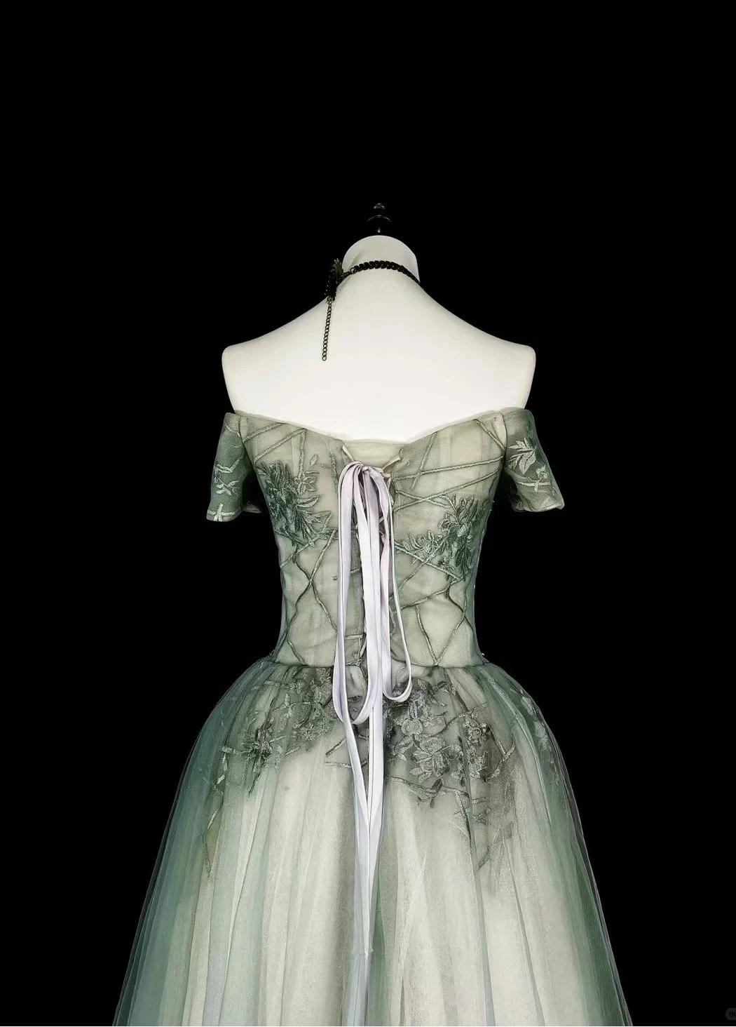 Vestidos de fiesta largos de tul con escote en A, color verde dulce, con hombros descubiertos, vestidos de noche formales ED02617