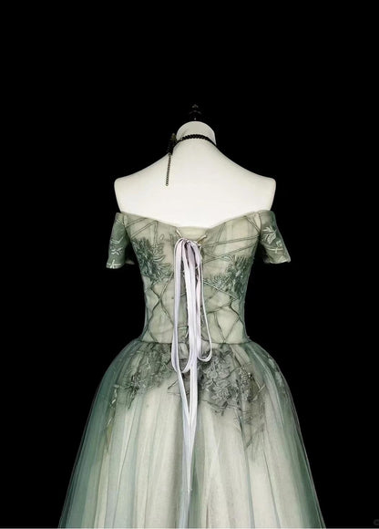 Vestidos de fiesta largos de tul con escote en A, color verde dulce, con hombros descubiertos, vestidos de noche formales ED02617