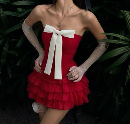 Vestido de fiesta corto de satén, sexy, negro, sin tirantes, corte A, con lazo, ED02653