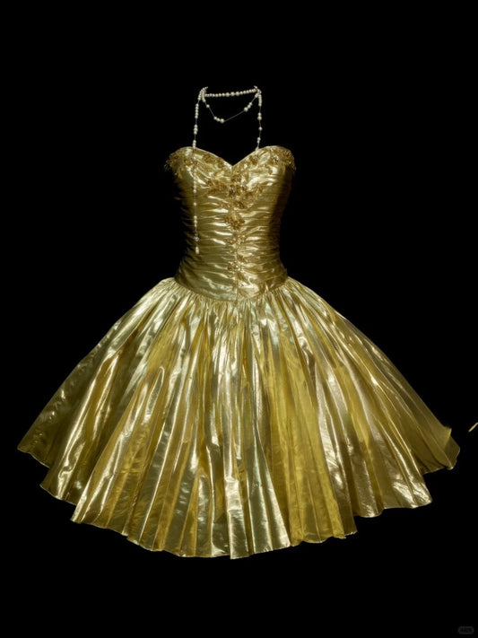 Vestido de fiesta corto de satén con escote en forma de A y cuentas, con escote en forma de corazón y brillo dorado ED02700