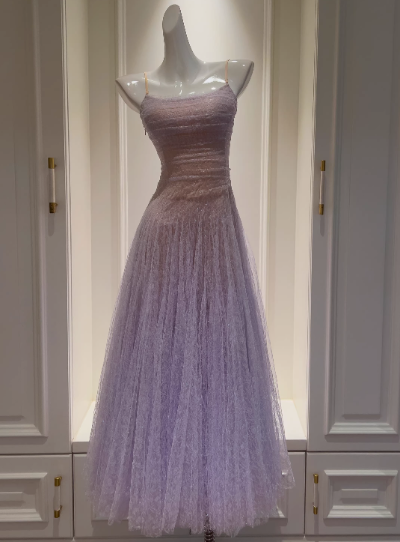 Fairytale Purple Spaghetti Straps A-Line Lace Tulle Long Prom Dresses Gorgeous Birthday Evening Gowns ED02719