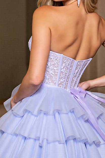 Impresionantes vestidos de fiesta cortos de tul con encaje y escote corazón color lavanda, vestidos de bienvenida ED02732