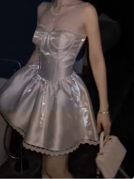 Gorgeous White Strapless A-Line Satin Short Prom Dresses Homecoming Dresses with Pearls ED02740