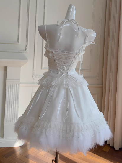 Vestidos de fiesta cortos de tul con encaje y tirantes finos blancos, corte A, con cuentas, ED02743