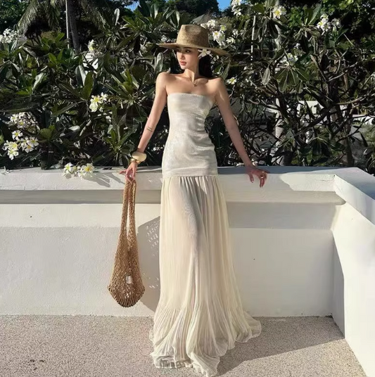 Precioso vestido de cumpleaños blanco sin tirantes ED02752