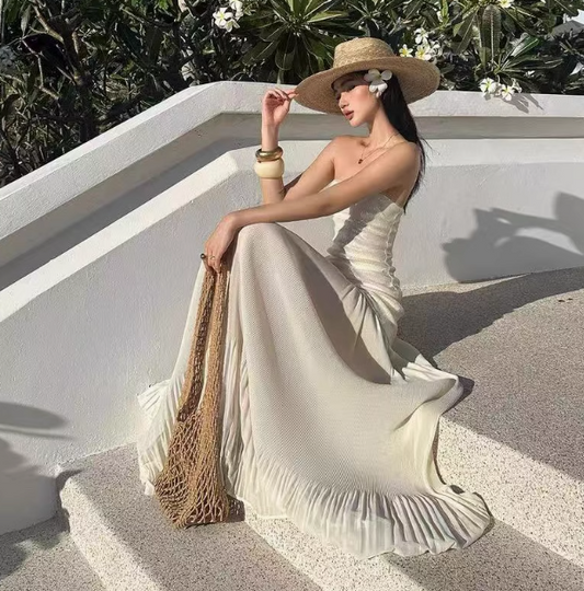 Precioso vestido de cumpleaños blanco sin tirantes ED02752