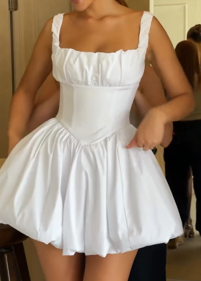 Vestidos de fiesta de satén blanco, sencillos, con escote cuadrado y corte A, elegantes y cortos, ED02772