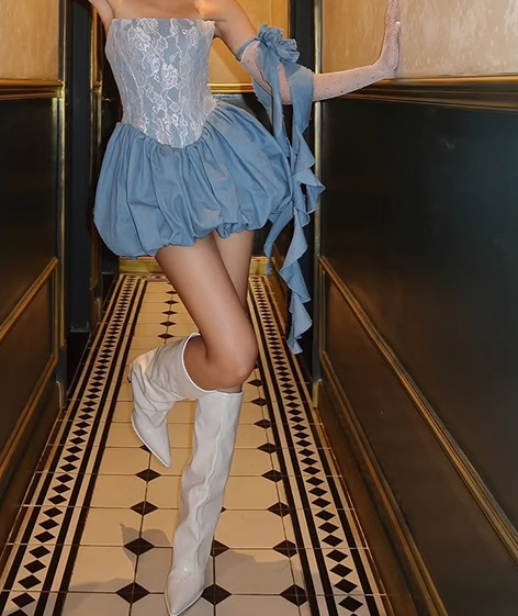 Elegante vestido de fiesta corto de satén azul sin tirantes, corte A, para regreso a casa ED02781