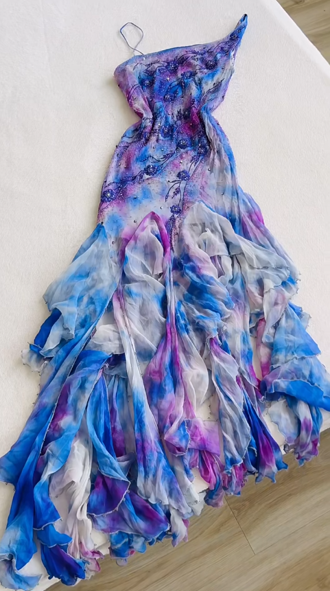 Hermosos vestidos de fiesta largos de gasa con cuello asimétrico multicolor y cuentas, vestidos de noche vintage ED02859