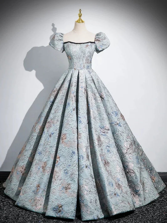 Vestido de fiesta largo azul grisáceo de satén con corte A, vestido formal largo azul grisáceo ED029
