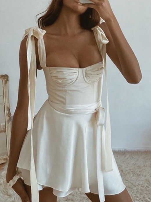 Vestido de fiesta corto de satén blanco sexy con escote cuadrado, sin mangas, corte A, ED02917