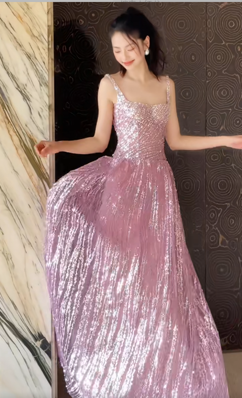 Hermosos vestidos largos de fiesta con escote cuadrado y lentejuelas, corte A, ideales para cumpleaños, ED02953