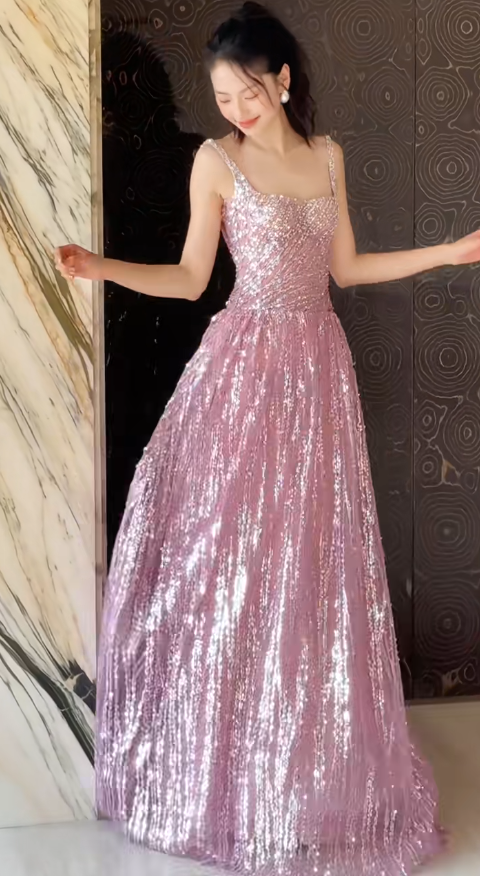 Hermosos vestidos largos de fiesta con escote cuadrado y lentejuelas, corte A, ideales para cumpleaños, ED02953
