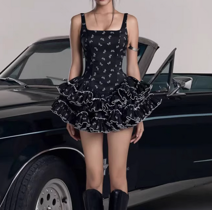 Elegante vestido de fiesta corto de satén con escote cuadrado negro, corte A, vestido de cóctel ED02956