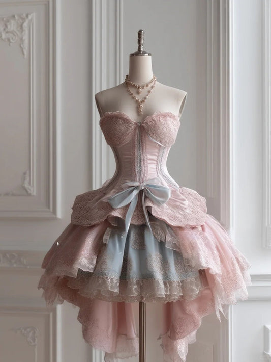 Fairytale Pink Sweetheart Neck A-Line Tulle Lace Lolita Prom Dresses Sweet Homecoming Dress ED03139