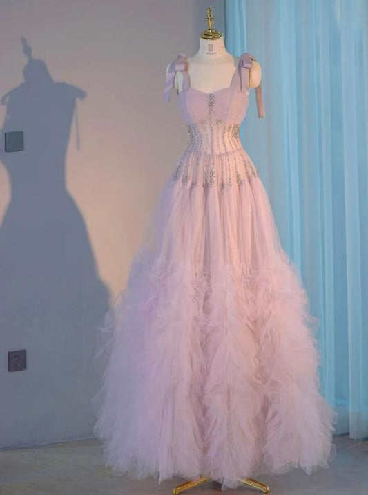 Fairytale Light Purple A-Line Straps Tulle Long Prom Dresses Sweet 16 Evening Gowns ED03166