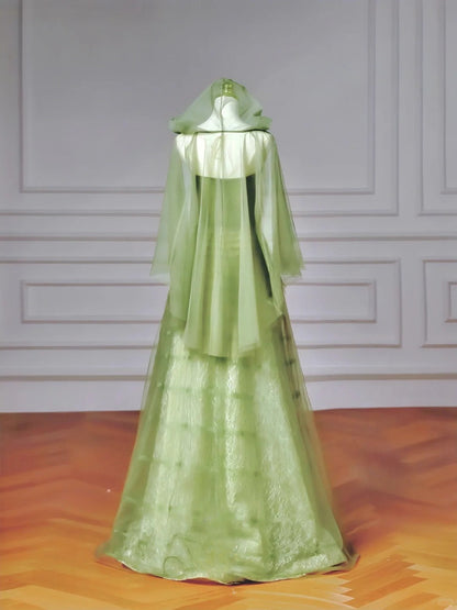 Fairytale Green Strapless A-Line Tulle Evening Gowns Sweet Wedding Dress ED03176