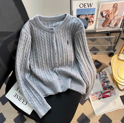 Grey Vintage Cable Knit Cardigan ED0318
