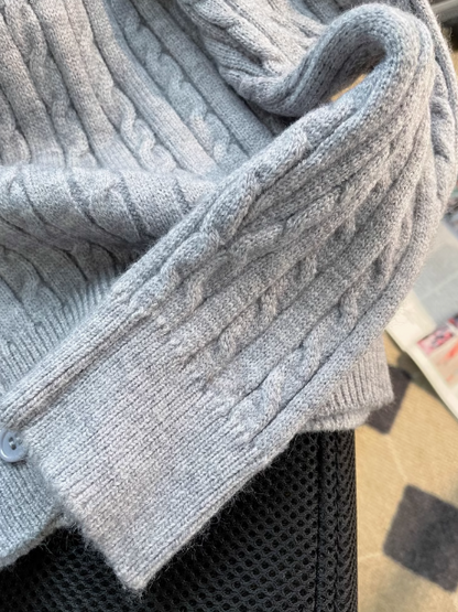 Grey Vintage Cable Knit Cardigan ED0318