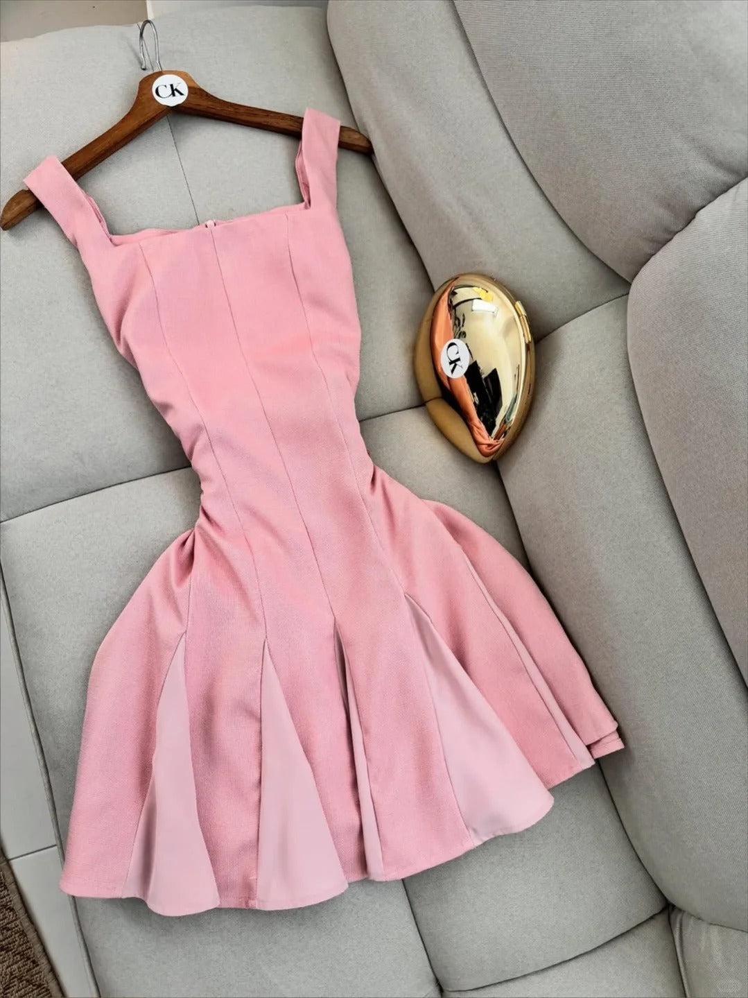 Vestido rosa dulce de escote cuadrado, corte A, corto, para fiesta de cumpleaños al aire libre, ED03197