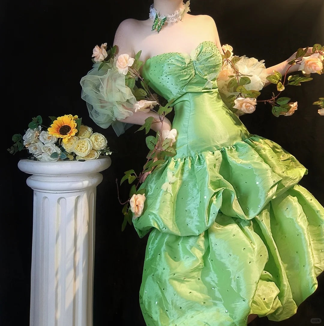 Fairytale Green Sweetheart Neck A-Line Satin Short Prom Dresses ED03199