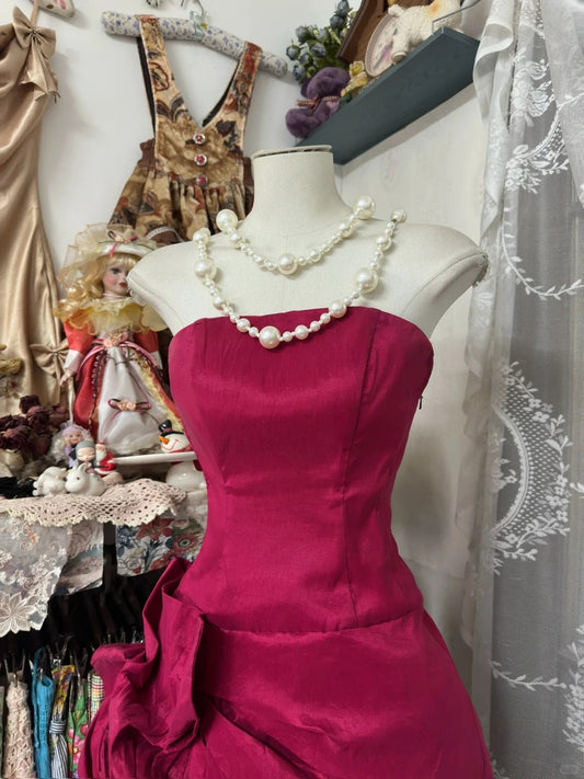 Vestido de fiesta corto de tafetán rojo vintage sin tirantes, corte A, clásico, para regreso a casa, ED03205