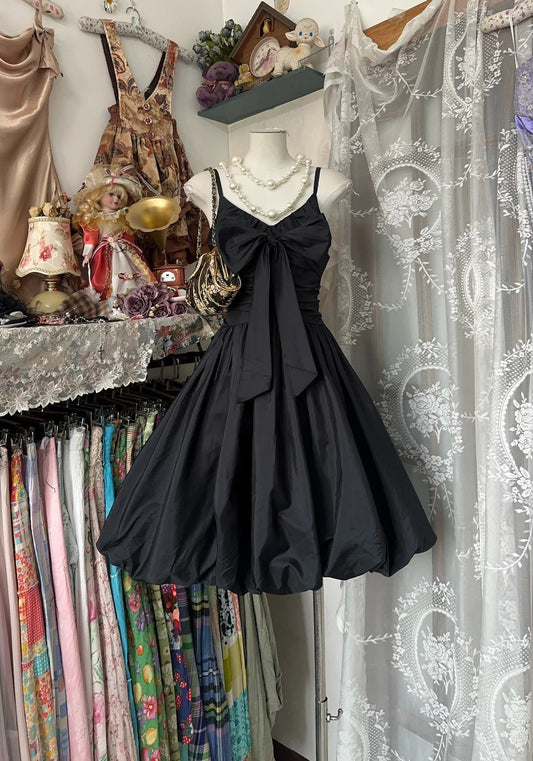 Elegante vestido de fiesta corto de tafetán con tirantes finos negros, corte A, estilo vintage, ED03212