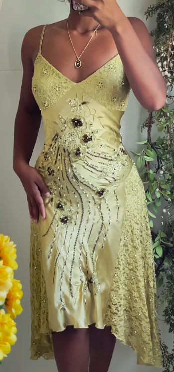 Vestido de fiesta corto de satén con tirantes finos, color amarillo Y2K, con encaje y escote tubo, vestido formal de noche con cuentas ED03213