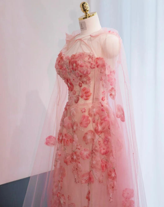 Vestido de fiesta largo con escote corazón, tul y apliques, color rosa dulce, para cumpleaños, ED03262