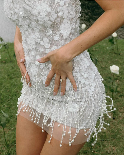 Vestido corto sexy ajustado sin tirantes con cuentas para fiesta al aire libre, vestido de novia de moda ED03278