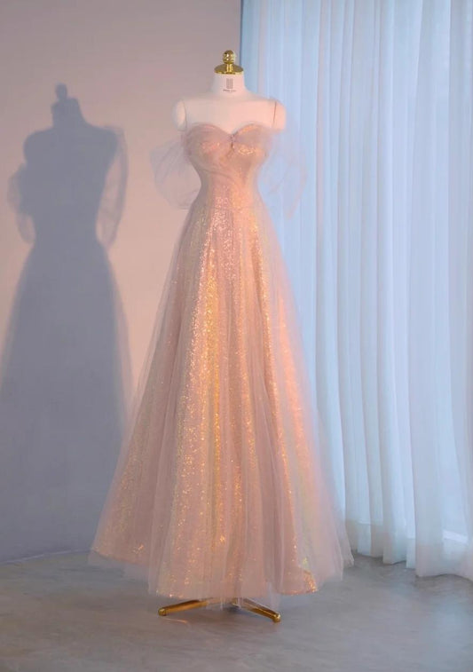 Hermoso vestido de fiesta largo de tul con lentejuelas y escote corazón, corte A, para quinceañeras ED03287