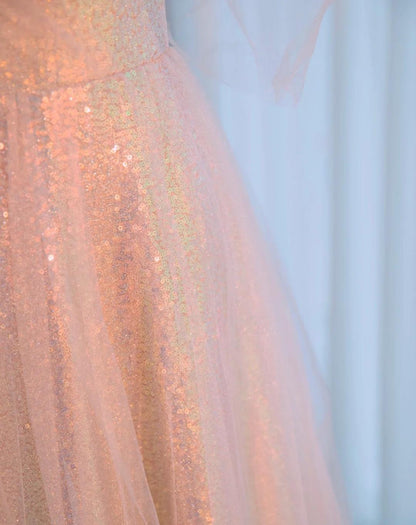 Hermoso vestido de fiesta largo de tul con lentejuelas y escote corazón, corte A, para quinceañeras ED03287