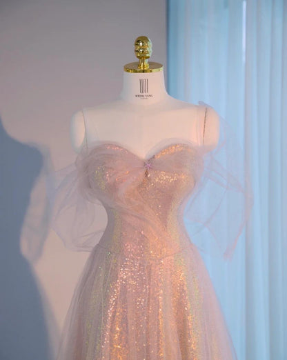 Hermoso vestido de fiesta largo de tul con lentejuelas y escote corazón, corte A, para quinceañeras ED03287