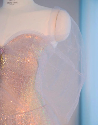 Hermoso vestido de fiesta largo de tul con lentejuelas y escote corazón, corte A, para quinceañeras ED03287
