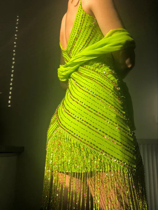 Green Sexy Sheath Spaghetti Strap Beaded Chiffon Mini Homecoming Dress Cocktail Dress SH3771