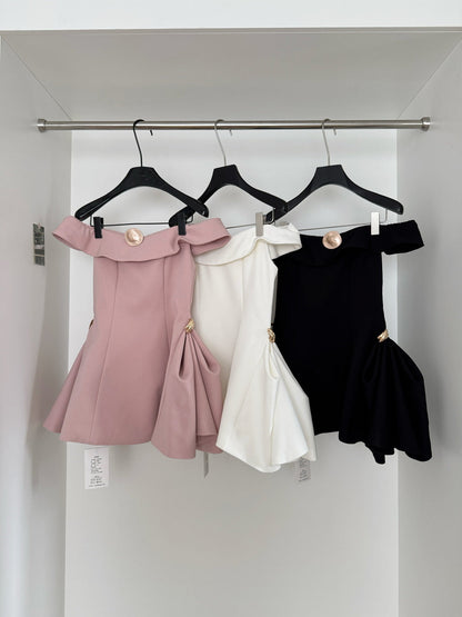Elegante vestido rosa de fiesta de quinceañera, corto, con hombros descubiertos, corte A, ED03357