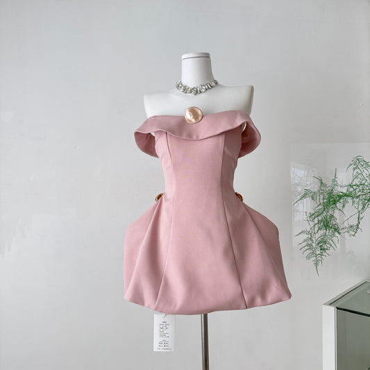 Elegante vestido rosa de fiesta de quinceañera, corto, con hombros descubiertos, corte A, ED03357