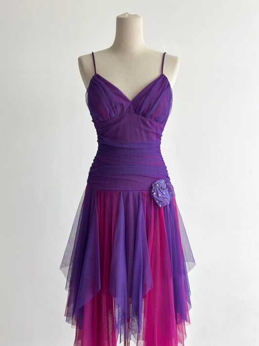 Fairytale Purple/Fuchsia V-Neck A-Line Tulle Short Prom Dresses Classic Party Dress ED03401