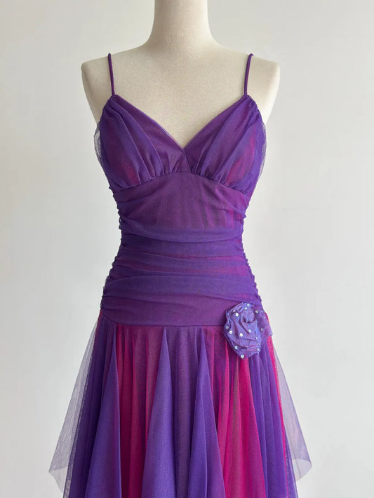 Fairytale Purple/Fuchsia V-Neck A-Line Tulle Short Prom Dresses Classic Party Dress ED03401