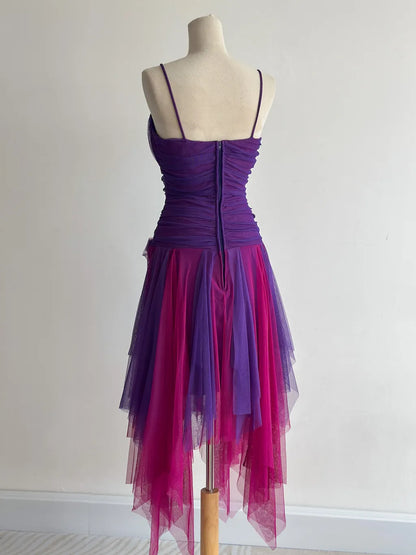 Fairytale Purple/Fuchsia V-Neck A-Line Tulle Short Prom Dresses Classic Party Dress ED03401