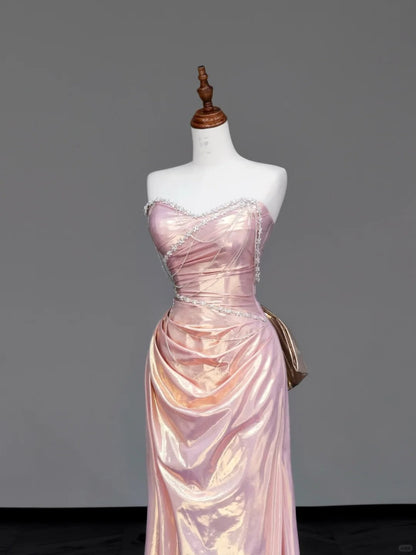 Fairytale Light Pink Sweetheart Mermaid Satin Long Prom Dresses, Formal Evening Gowns ED03414