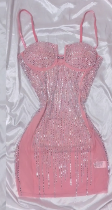 Vestido corto sexy rosa de gasa con tirantes finos y lentejuelas, para cumpleaños, fiesta al aire libre, ED03482