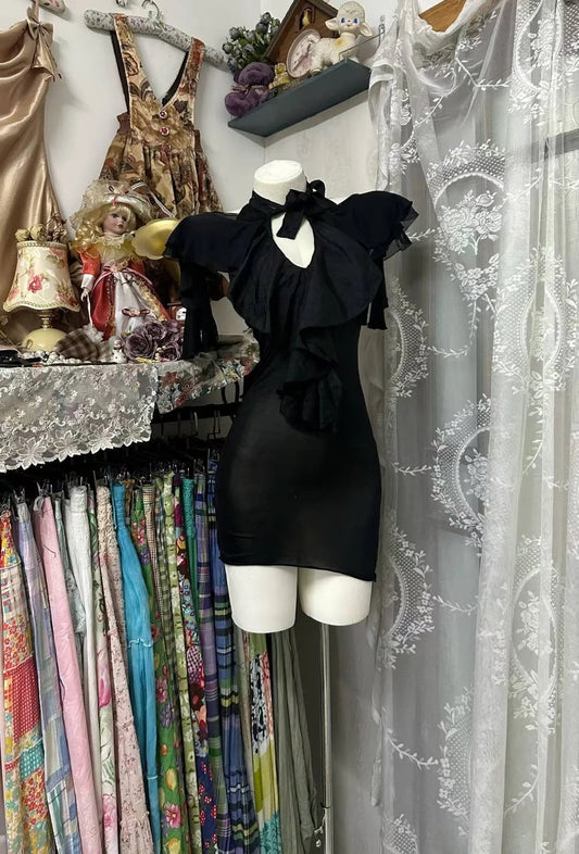 Vestido corto vintage de gasa, ajustado, negro, para fiesta de bienvenida, cumpleaños, ED03493